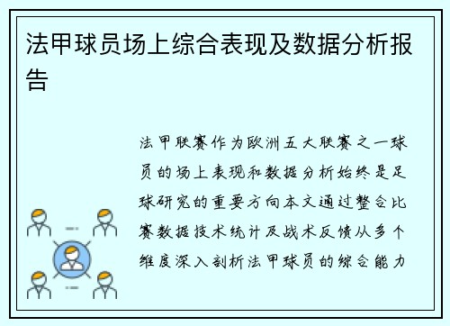 法甲球员场上综合表现及数据分析报告